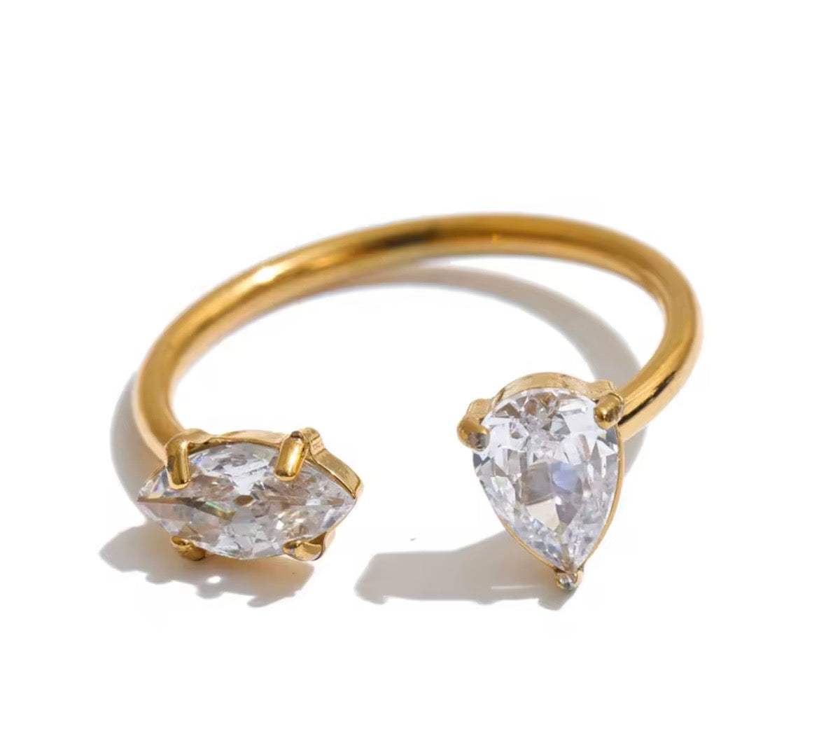 Teardrop CZ Open Adjustable Ring – 18K PVD Gold Plated Stainless Steel