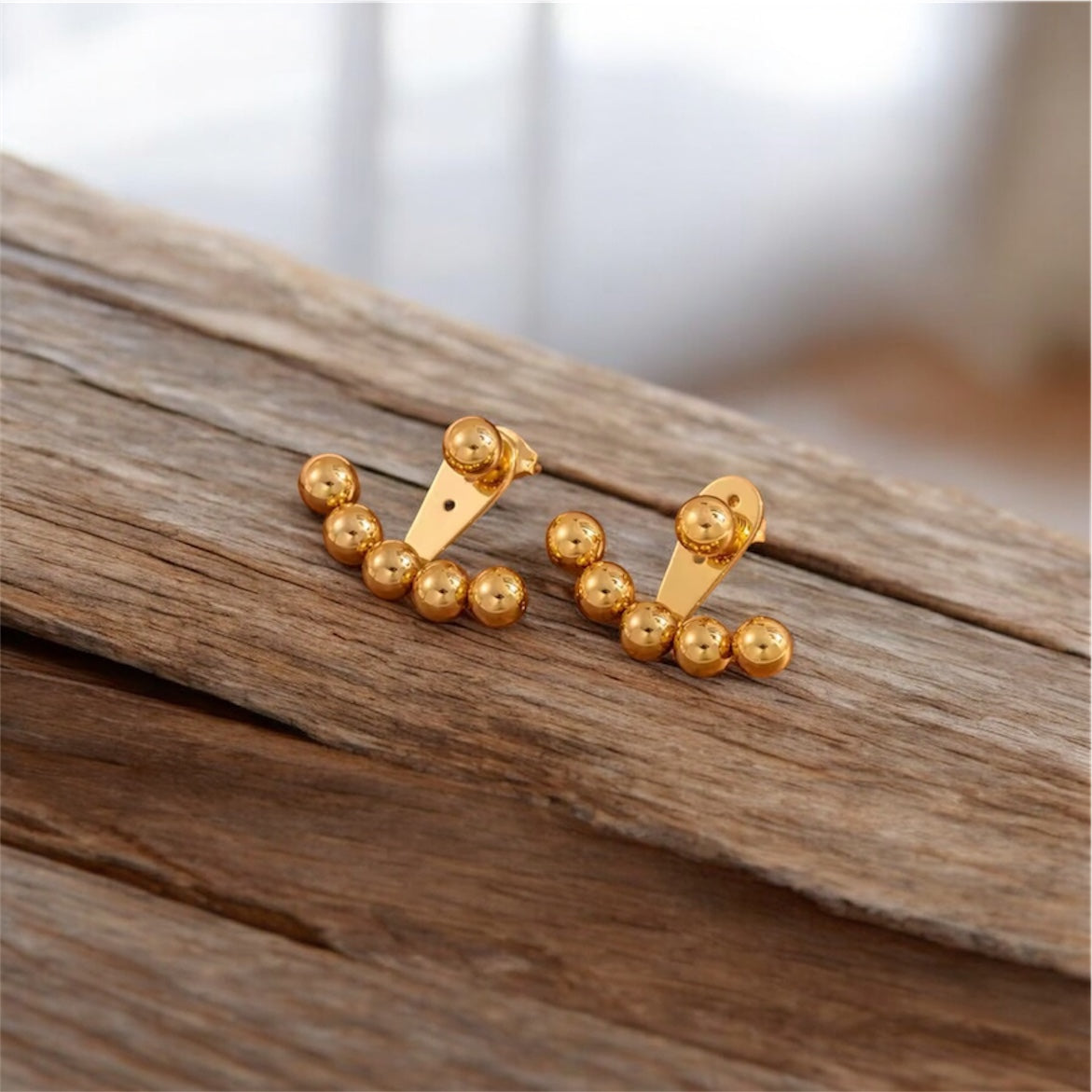 Golden Arc Ear Jacket Stud Earrings