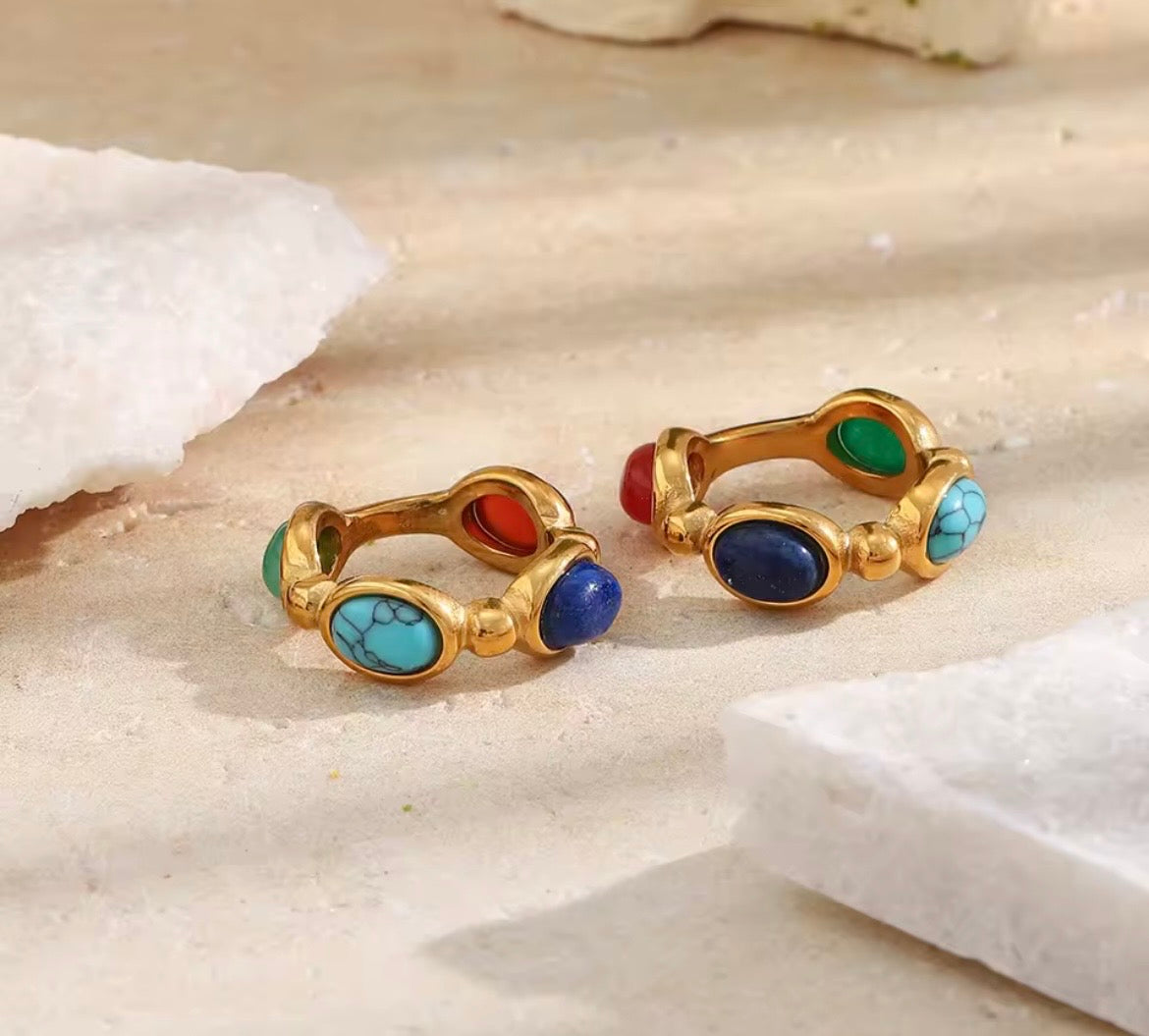 Colourful Natural Stone Statement Ring – 18K Gold Plated 316L Stainless Steel