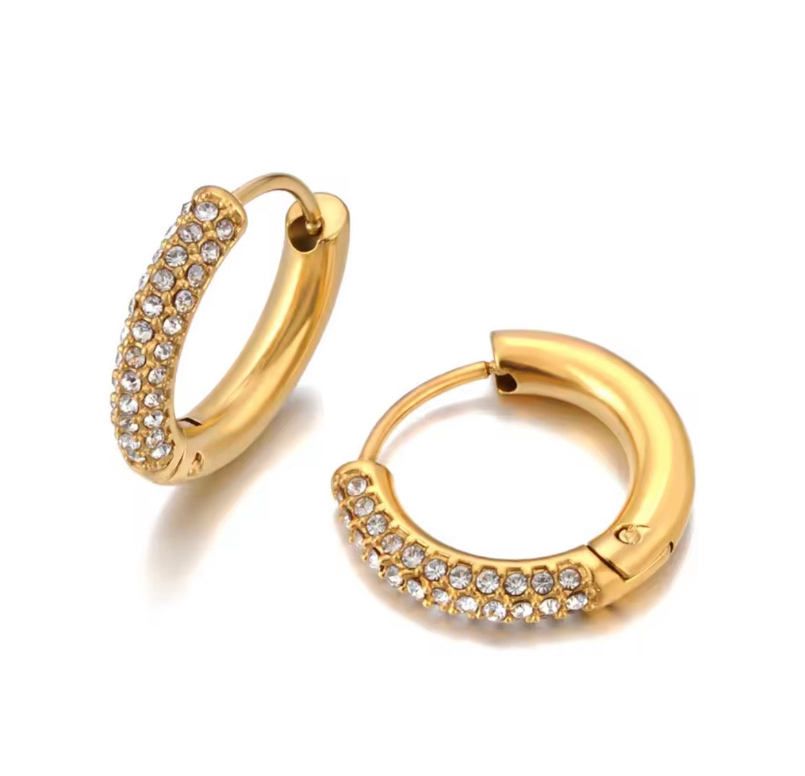 Crystal Pave Gold Huggie Hoop Earrings