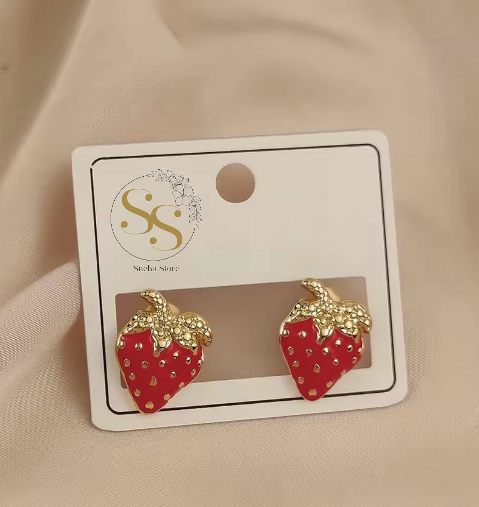 Golden Strawberry Stud Earrings