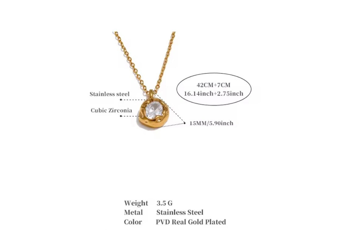 Statement Crystal Pendant Necklace – 18K PVD Gold Plated Stainless Steel