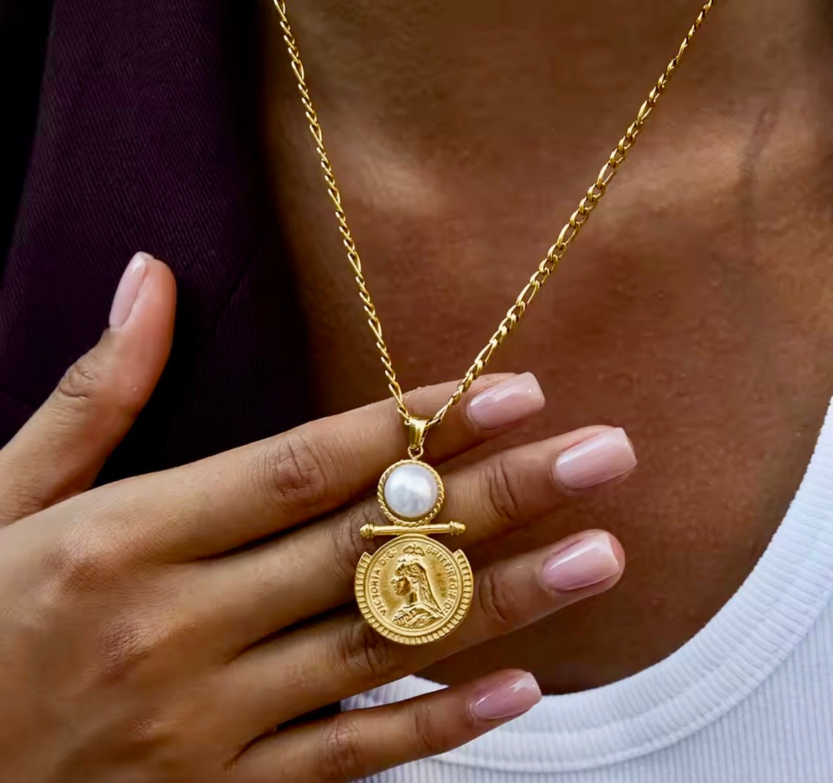 Victoria Pearl Coin Necklace & Earrings