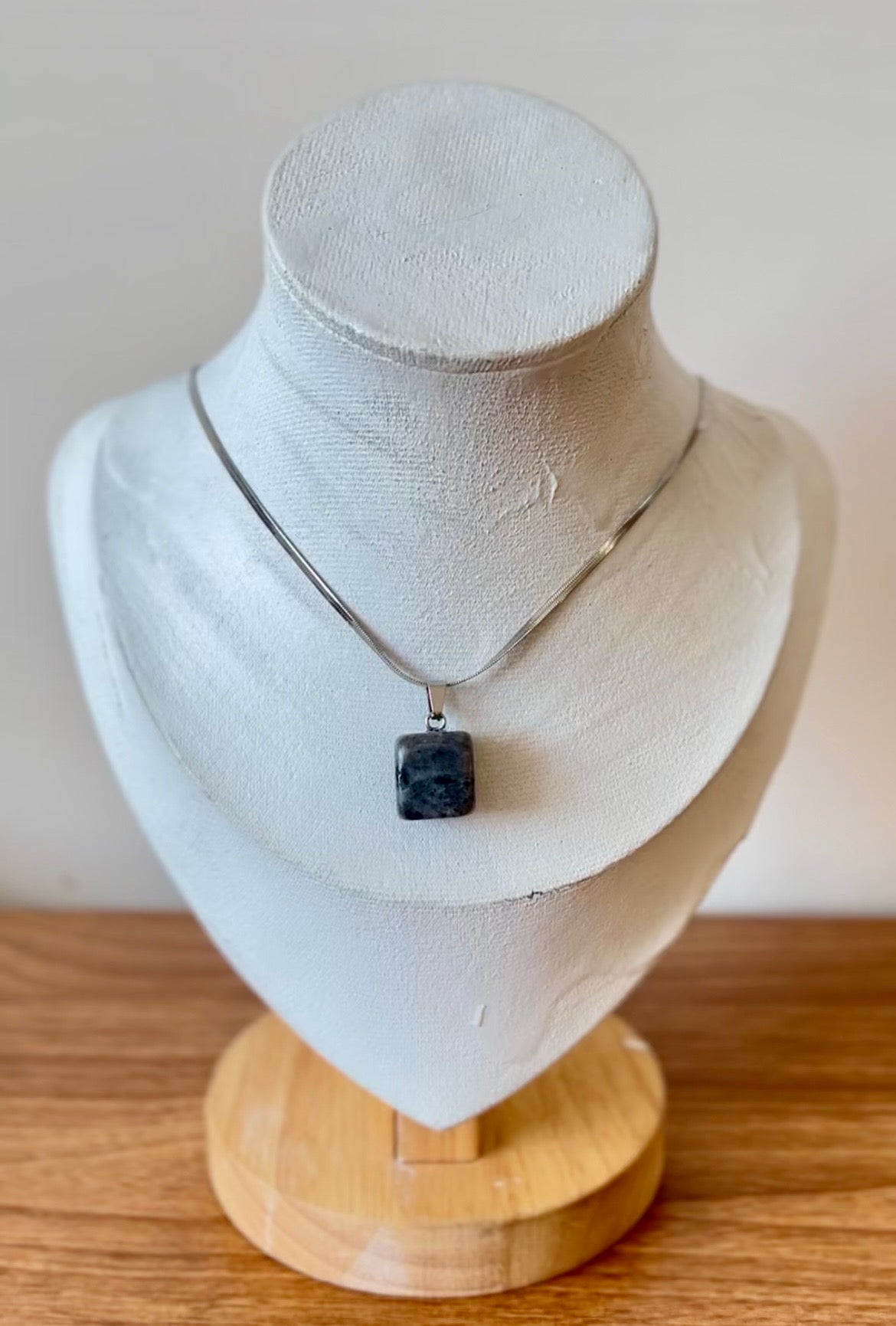 Natural Gemstone Cube Pendant Necklace – Stainless Steel
