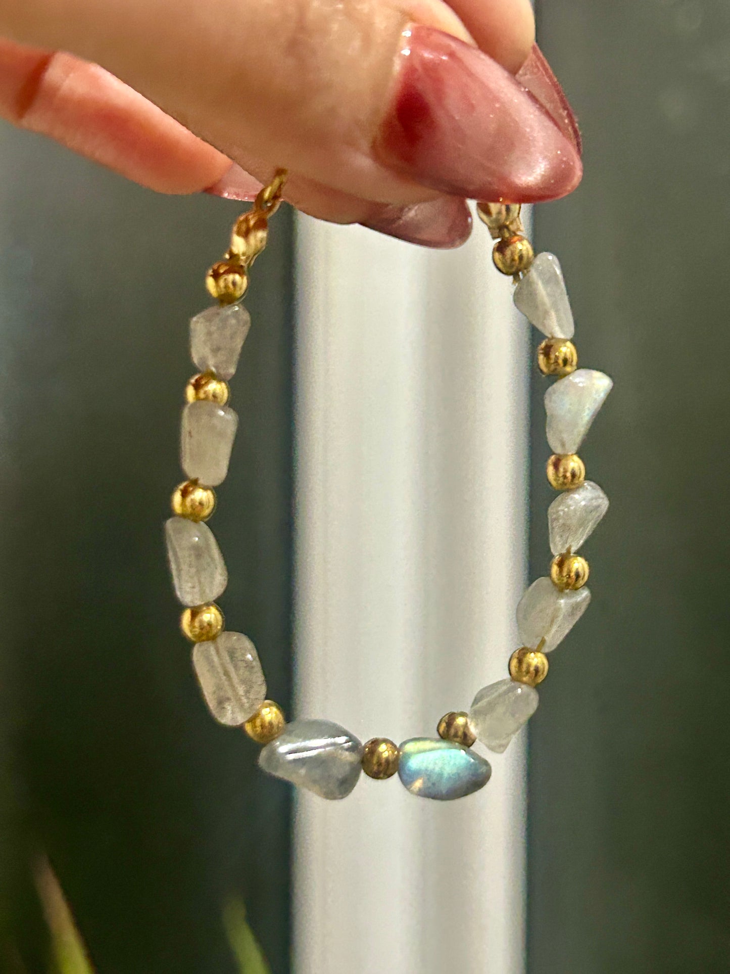 Natural Stone Nugget Bracelet – Handmade Stainless Steel Adjustable Bracelet