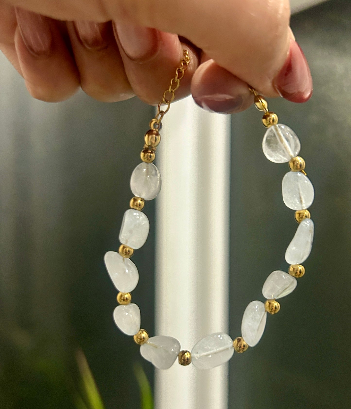 Natural Stone Nugget Bracelet – Handmade Stainless Steel Adjustable Bracelet