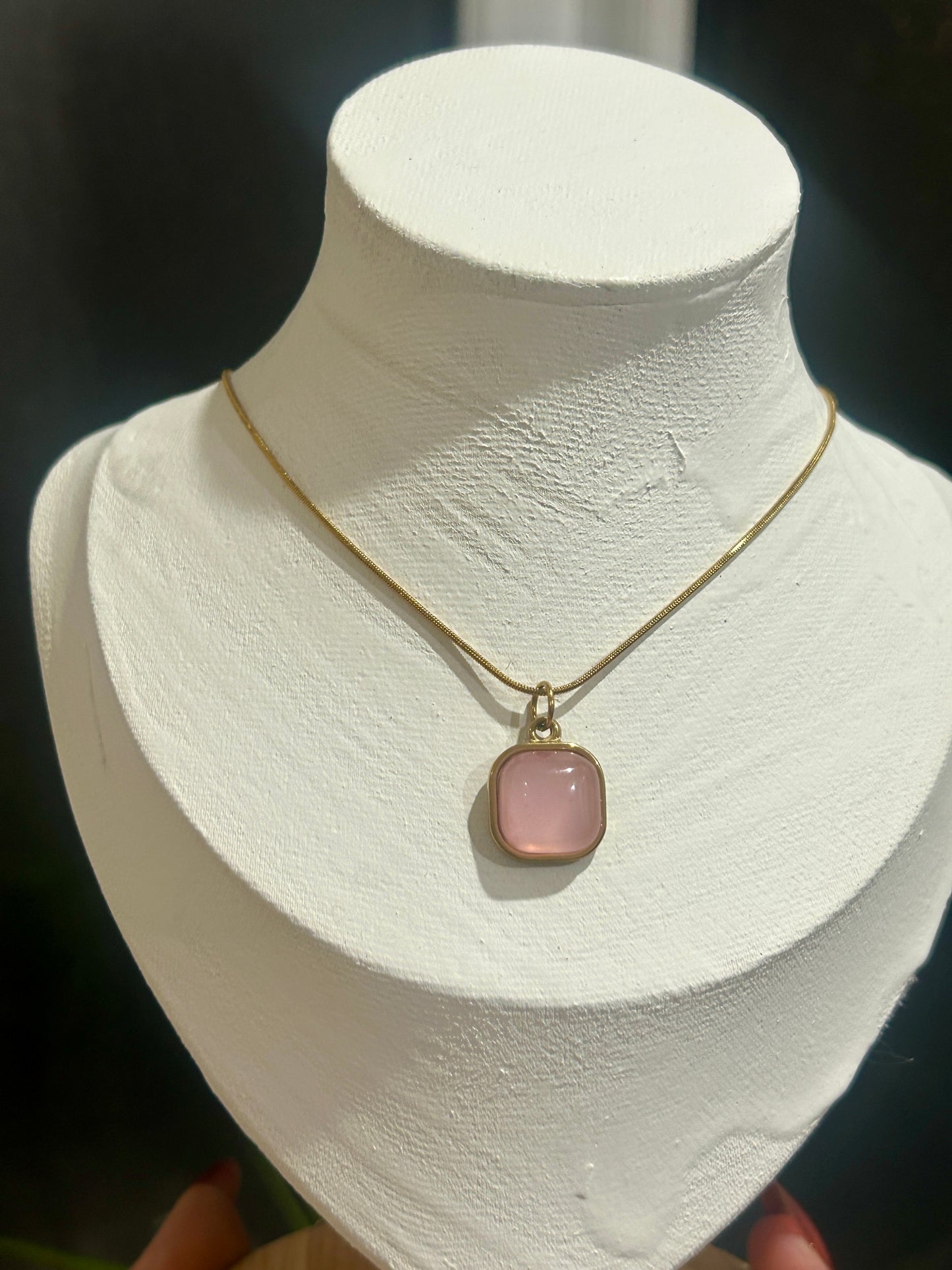 Natural Stone Square Pendant Necklace