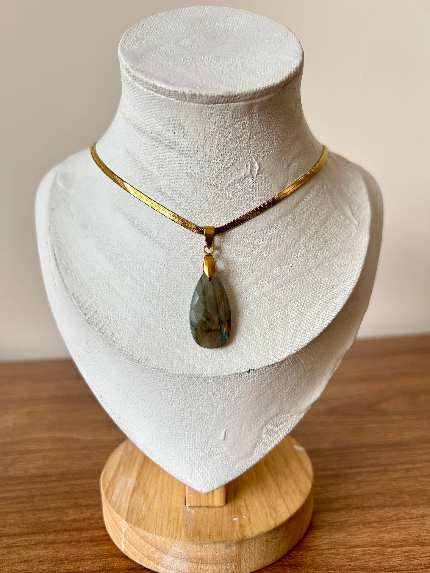 Natural Gemstone Teardrop Pendant Necklace