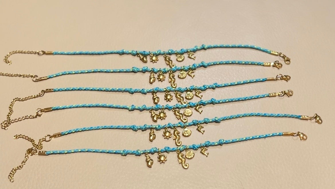 Ocean Breeze Charm Cotton Anklet – Stainless Steel