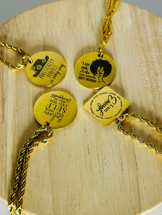 ✨ Her Words Necklace – Engraved Affirmation Collection
Waterproof | Tarnish-Free | Stainless Steel