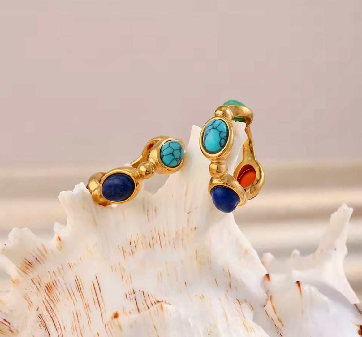Colourful Natural Stone Statement Ring – 18K Gold Plated 316L Stainless Steel