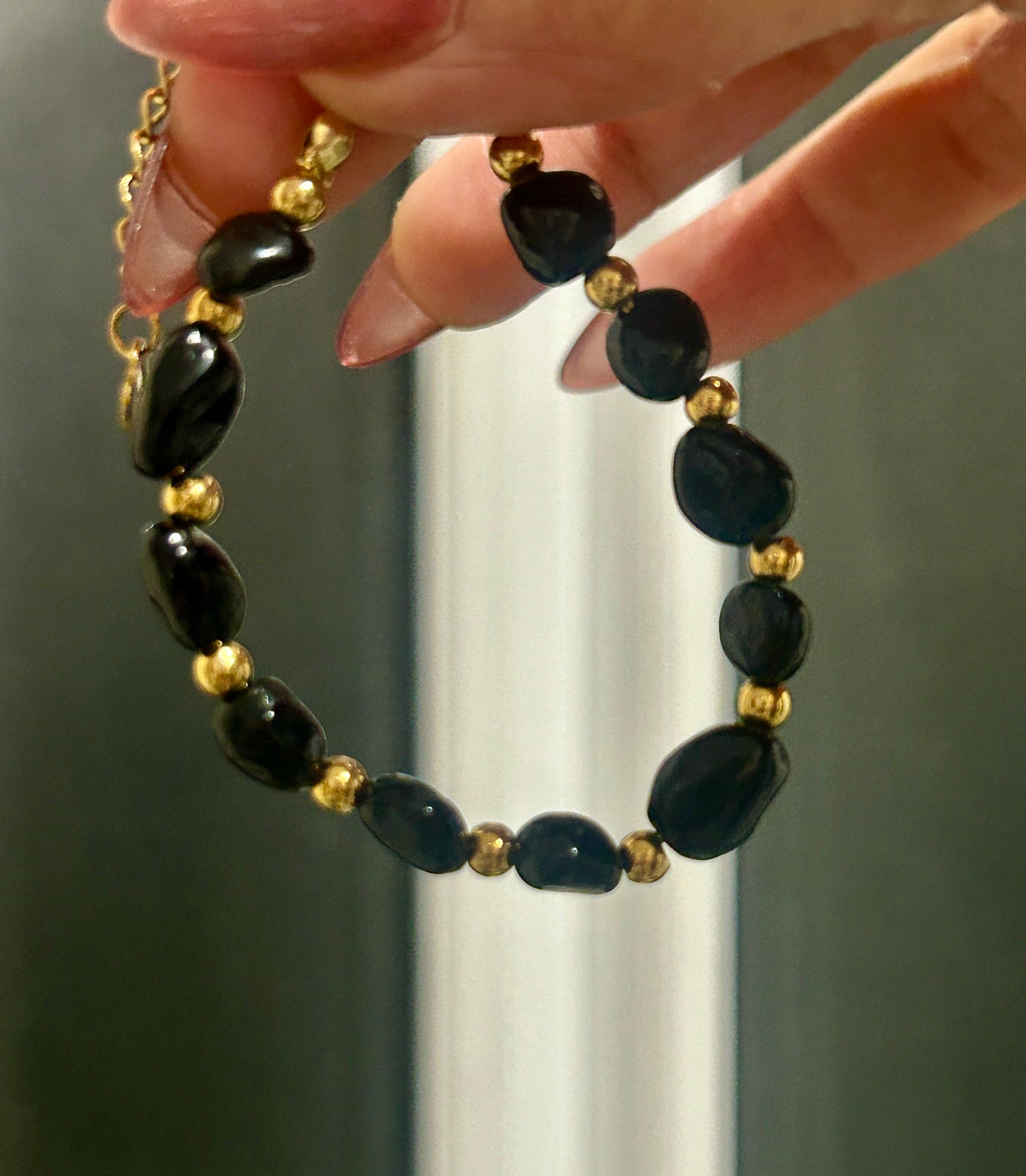 Natural Stone Nugget Bracelet – Handmade Stainless Steel Adjustable Bracelet