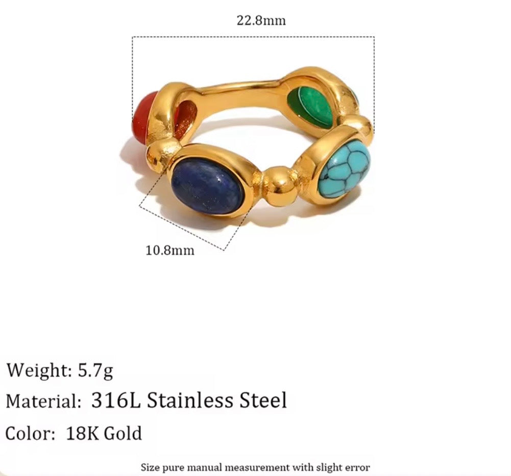 Colourful Natural Stone Statement Ring – 18K Gold Plated 316L Stainless Steel