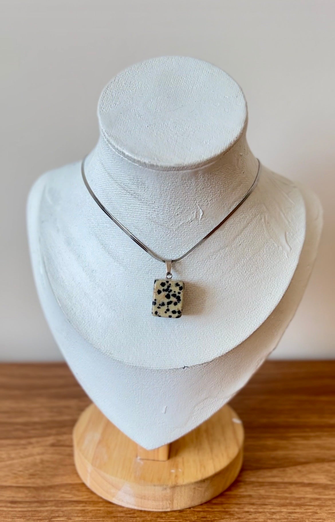 Natural Gemstone Cube Pendant Necklace – Stainless Steel