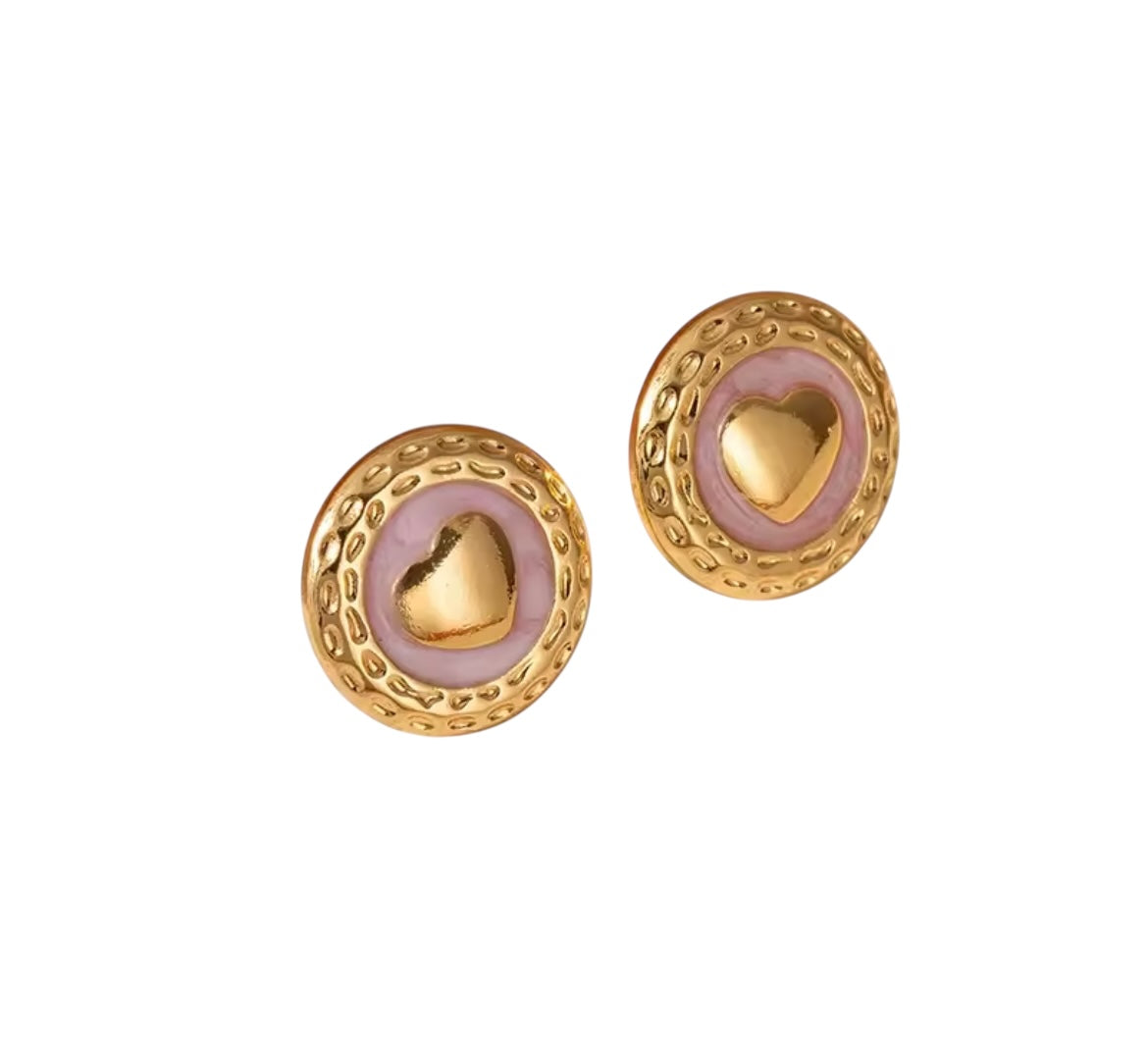 Heart & Moon Enamel Stud Earrings – Stainless Steel