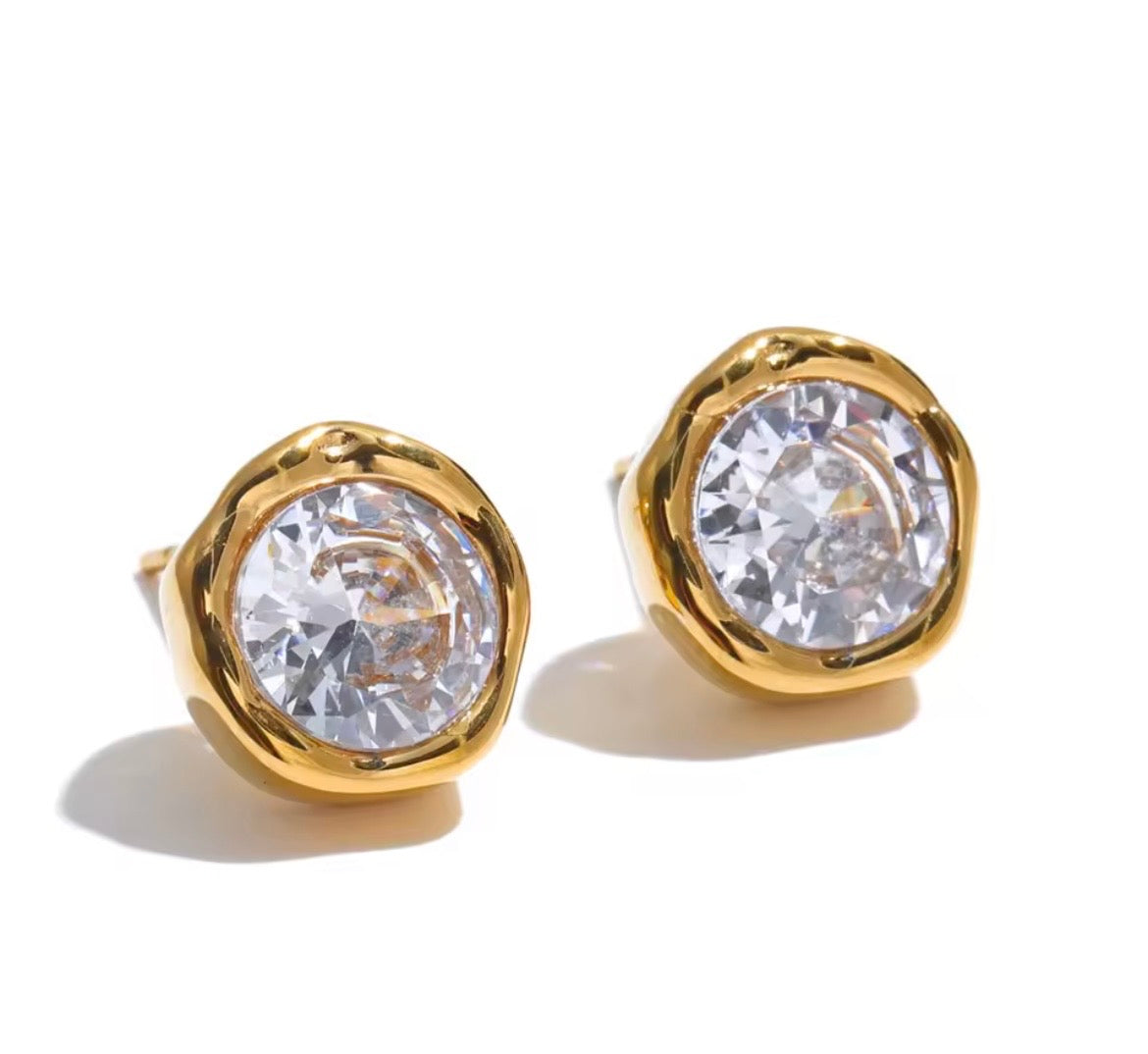 Golden CZ Stud Earrings