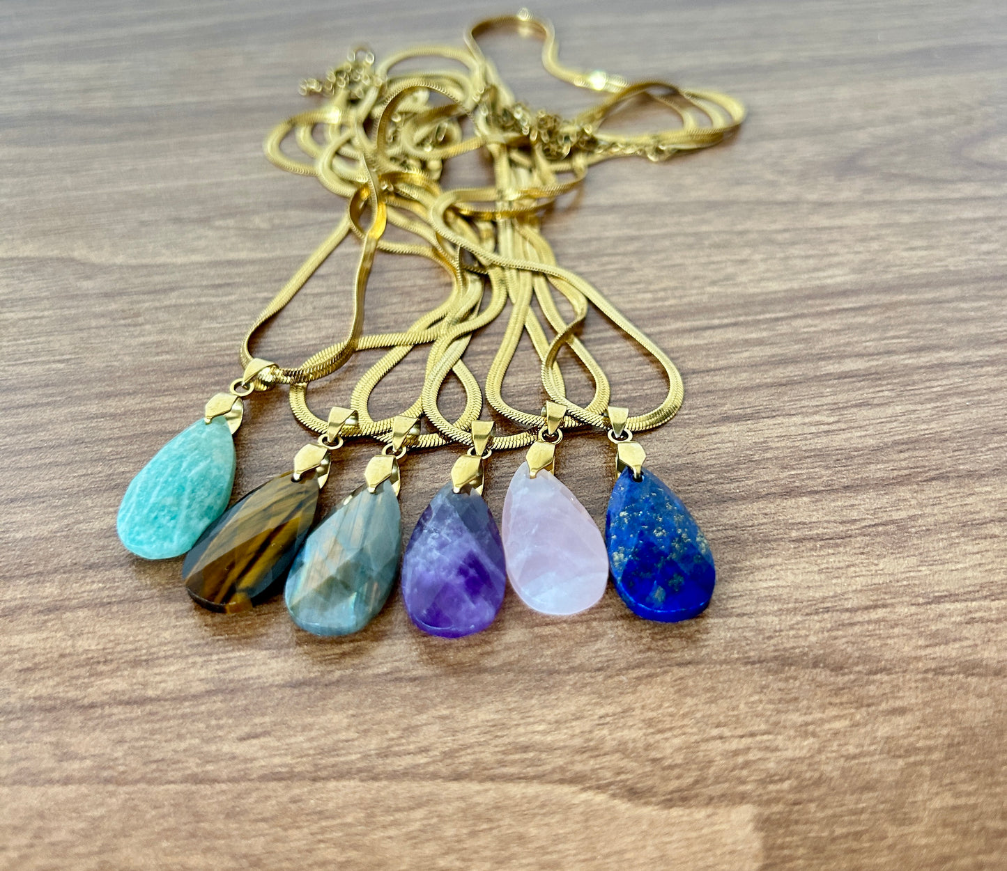 Natural Gemstone Teardrop Pendant Necklace