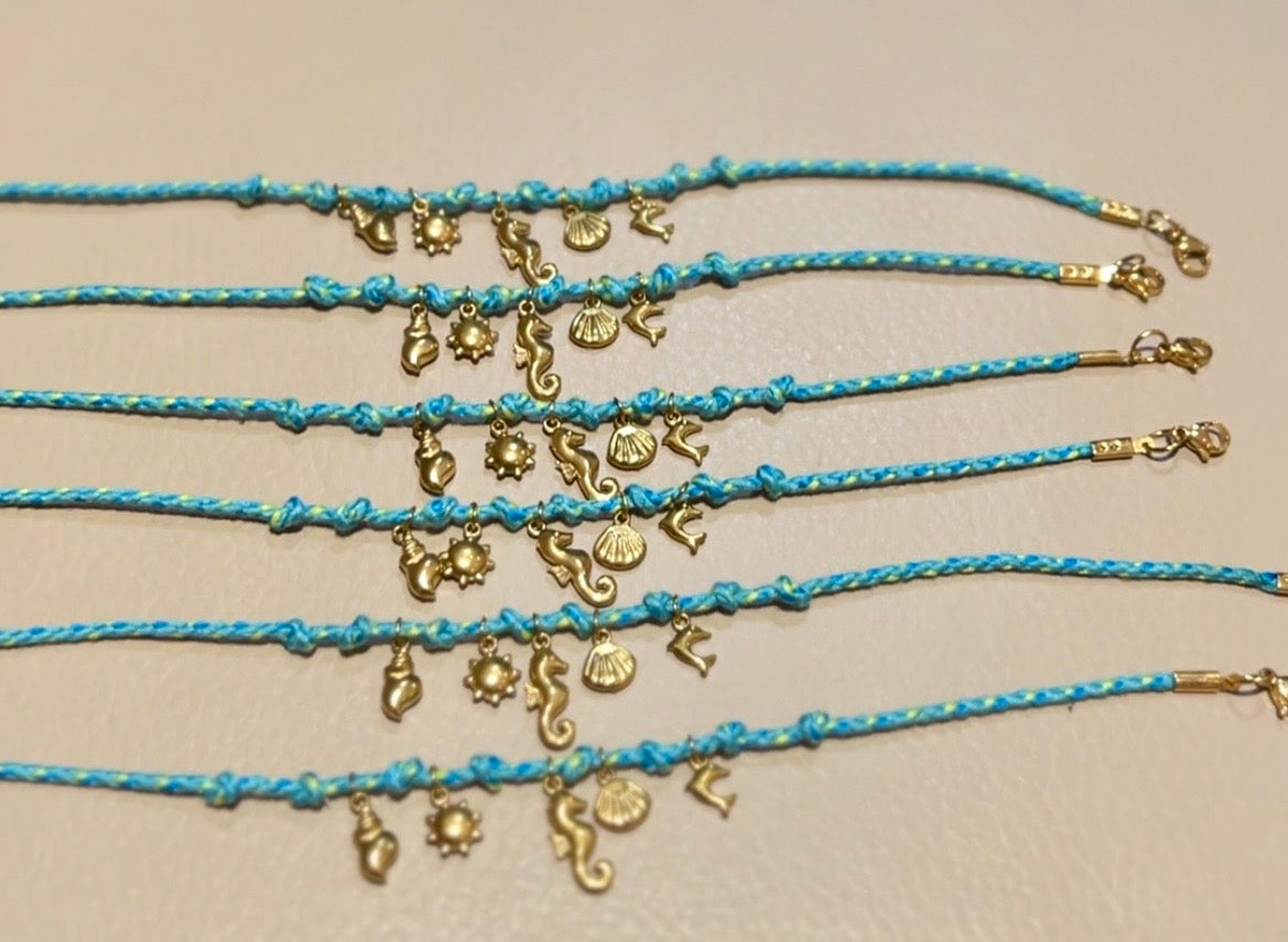 Ocean Breeze Charm Cotton Anklet – Stainless Steel