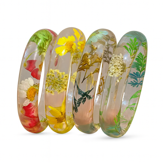 FloraGlow Resin Bangle Collection – Natural Dried Flower Bracelets