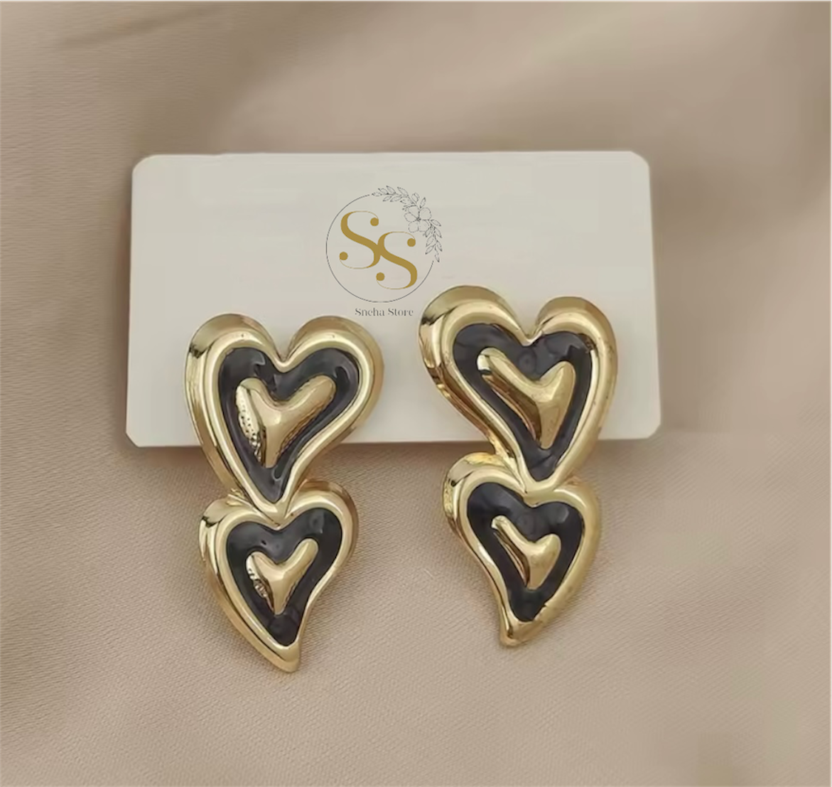 Double Heart Drop Earrings