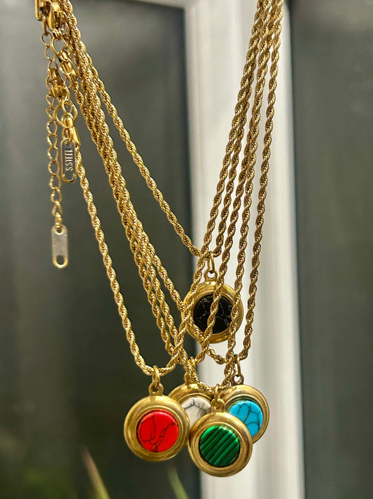 Natural Stone Round Pendant Necklace