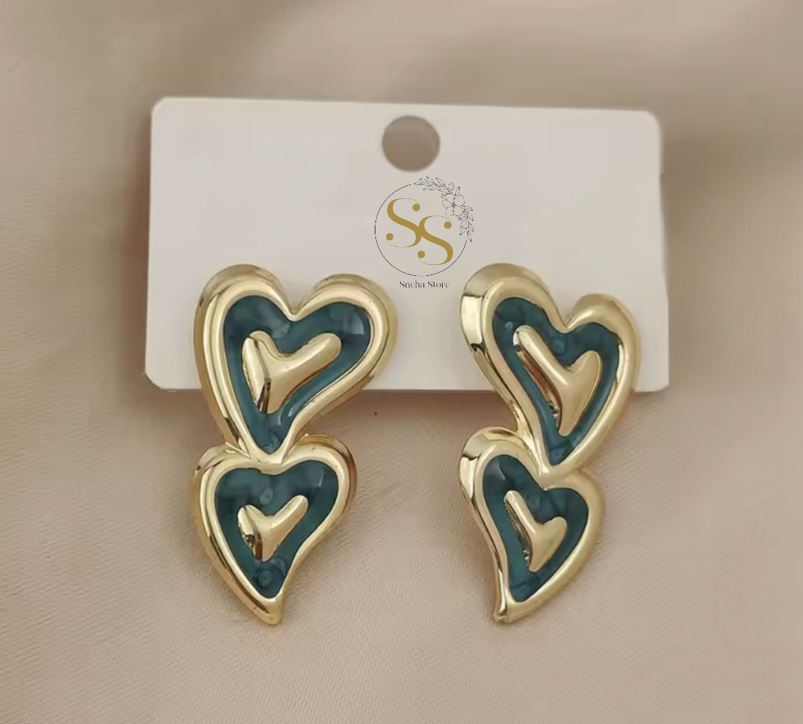 Double Heart Drop Earrings
