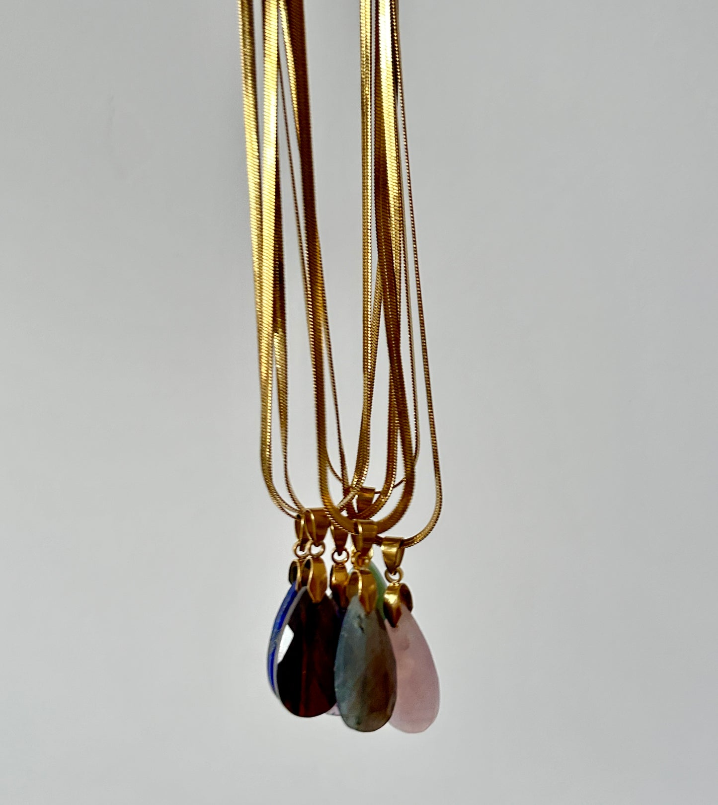 Natural Gemstone Teardrop Pendant Necklace