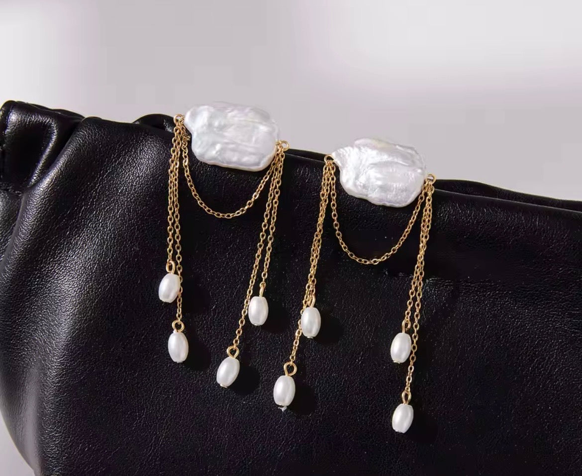 Baroque Freshwater Pearl Chain Drop Earrings