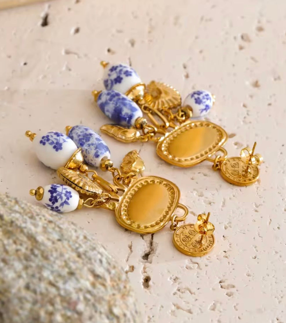 Royal Porcelain Earrings – 18K PVD Gold Plated Stainless Steel