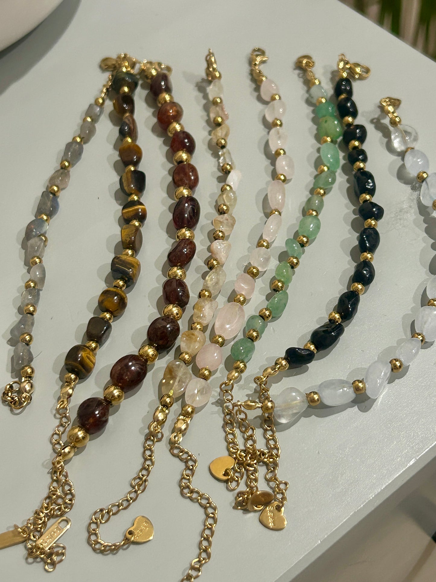 Natural Stone Nugget Bracelet – Handmade Stainless Steel Adjustable Bracelet