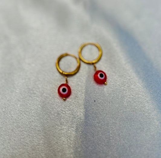 🧿 Mini Evil Eye Charm Huggie Earrings – Stainless Steel & Acrylic