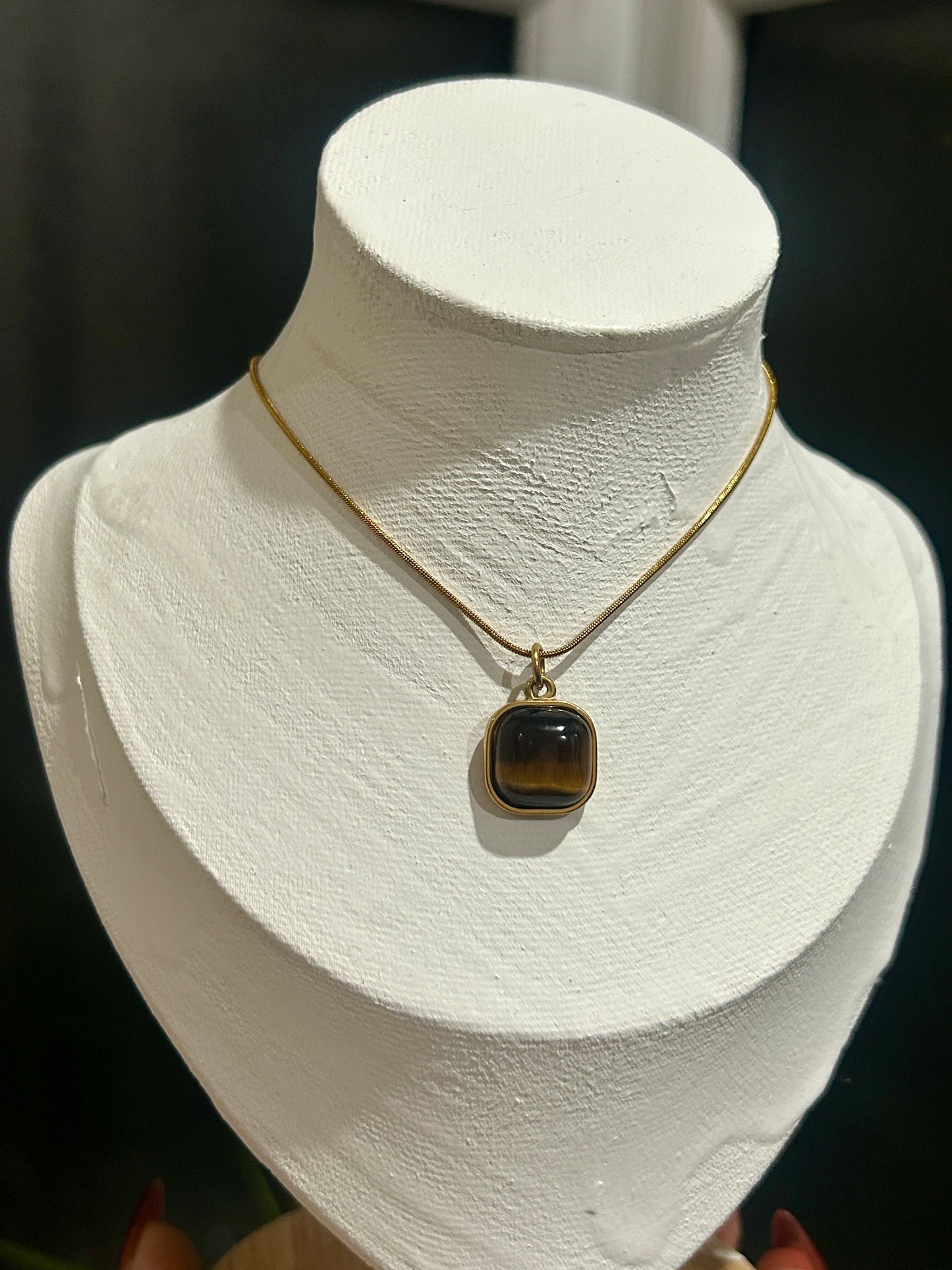 Natural Stone Square Pendant Necklace