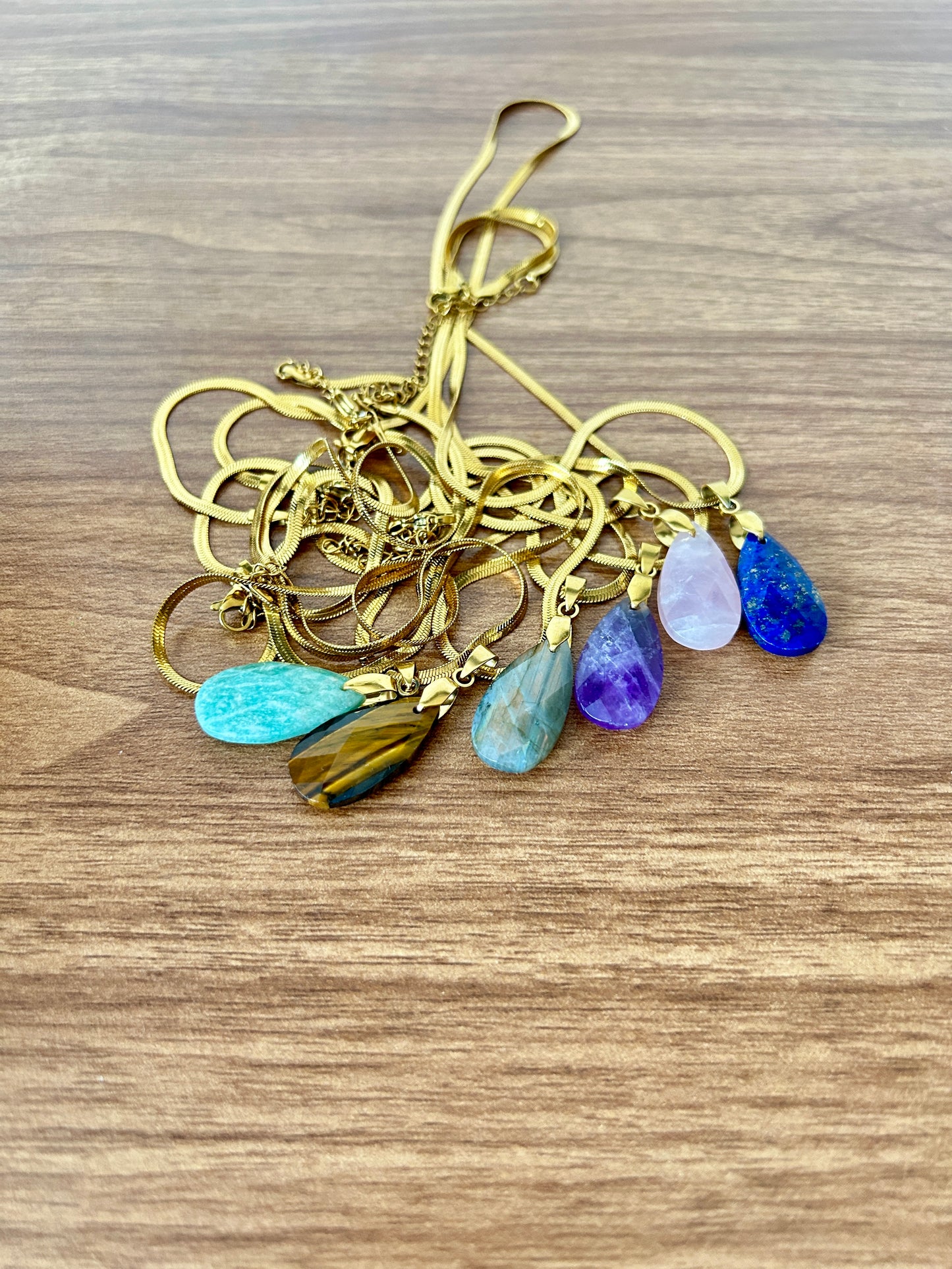 Natural Gemstone Teardrop Pendant Necklace