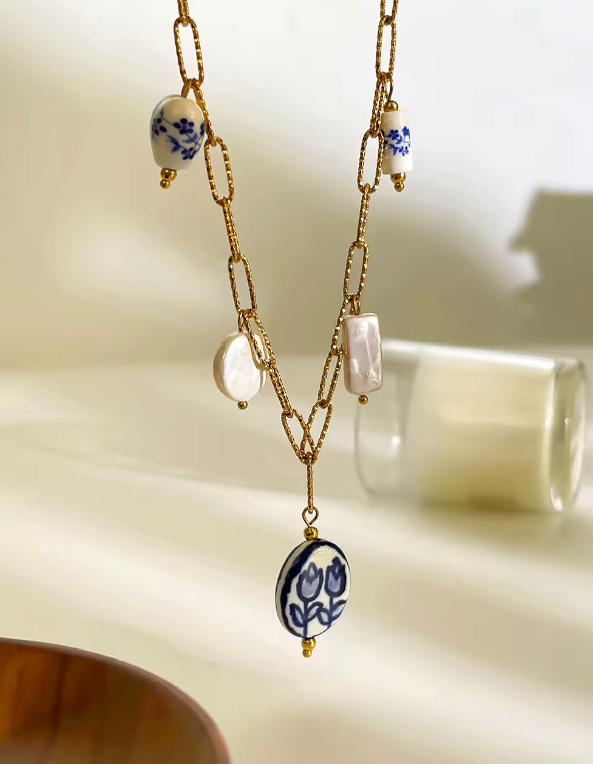 Golden Artefact Charm Necklaces – Ceramic & Royal Drop Styles