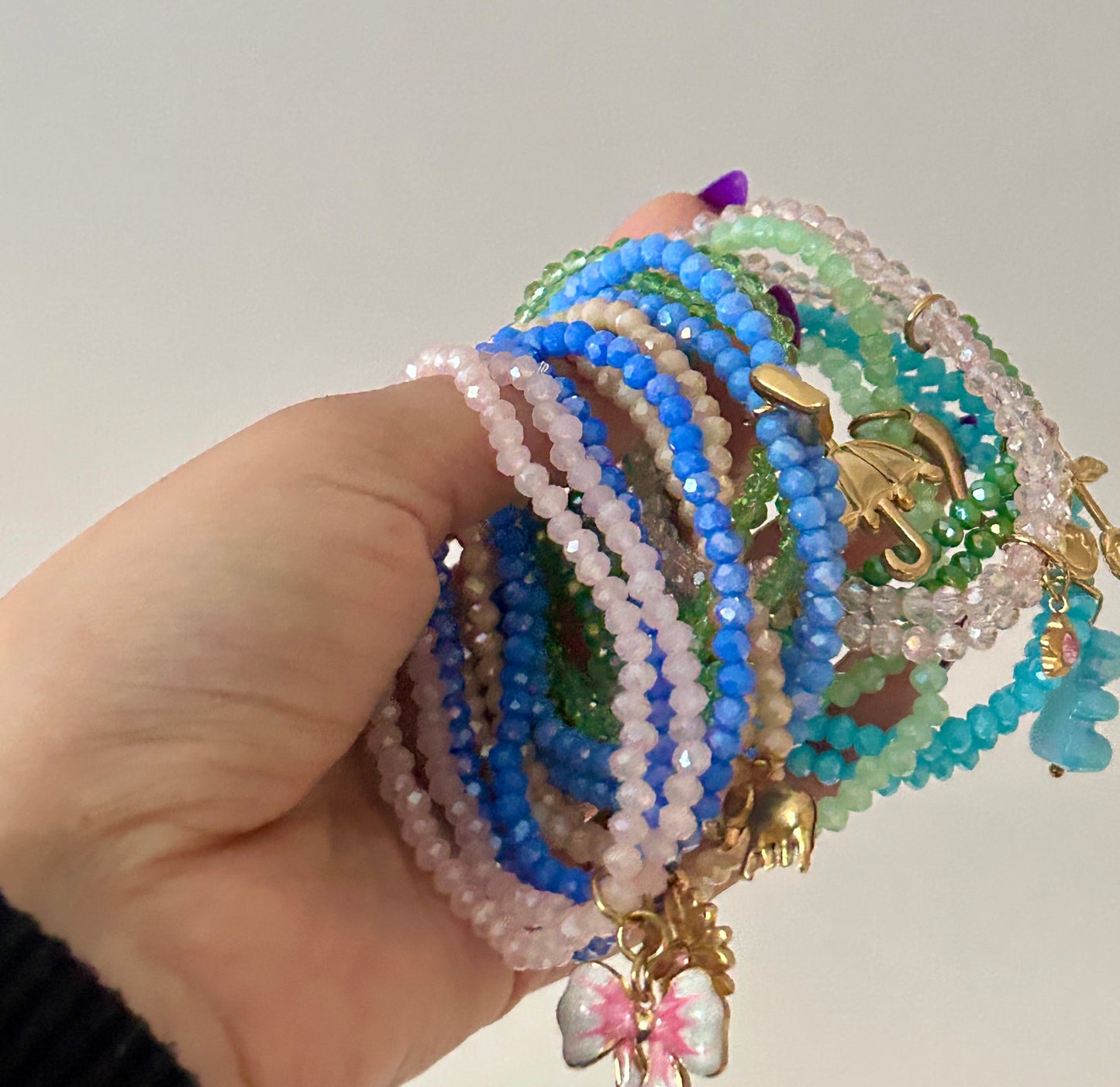 Double Layer Glass Beads Charm Bracelet