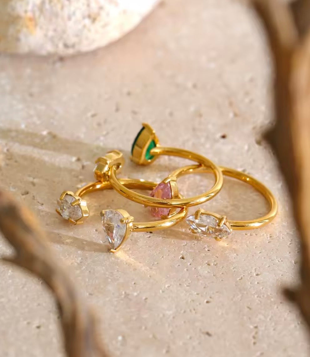 Teardrop CZ Open Adjustable Ring – 18K PVD Gold Plated Stainless Steel