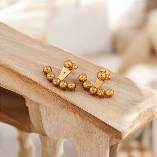Golden Arc Ear Jacket Stud Earrings