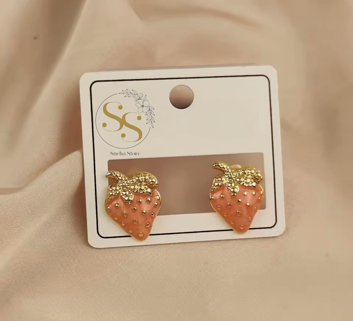 Golden Strawberry Stud Earrings