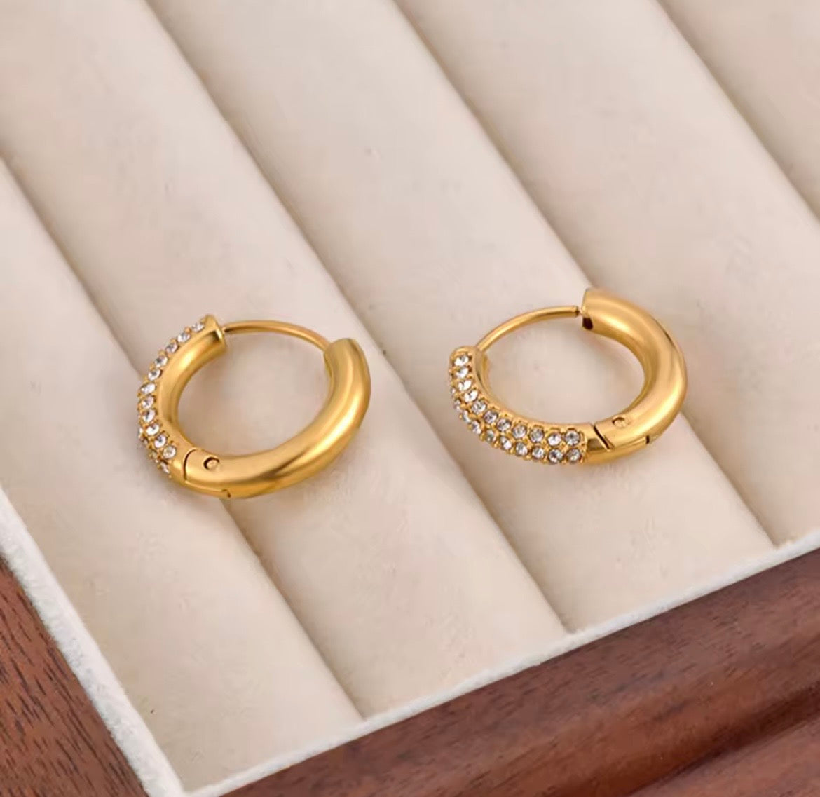 Crystal Pave Gold Huggie Hoop Earrings