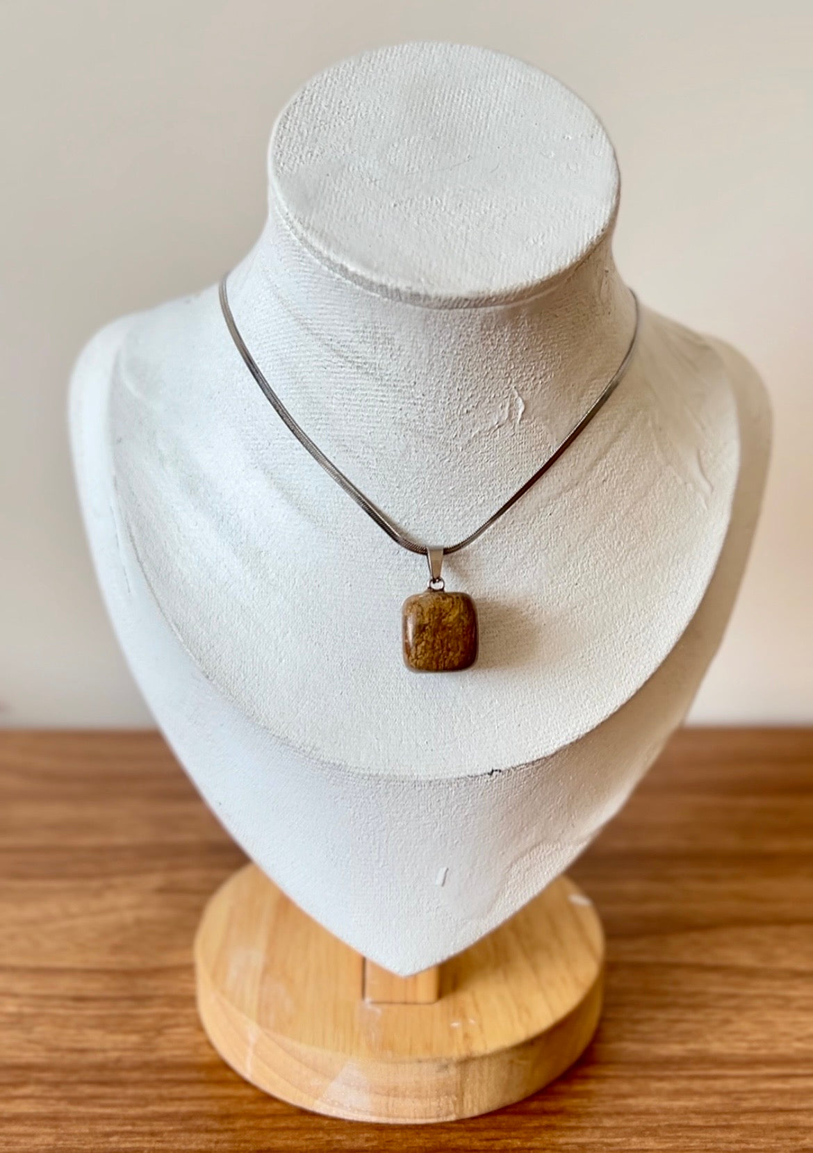 Natural Gemstone Cube Pendant Necklace – Stainless Steel