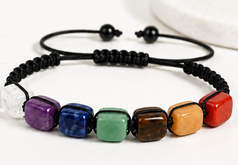 Seven Chakra Natural Stone Adjustable Bracelet – Healing Crystal Cord Bracelet