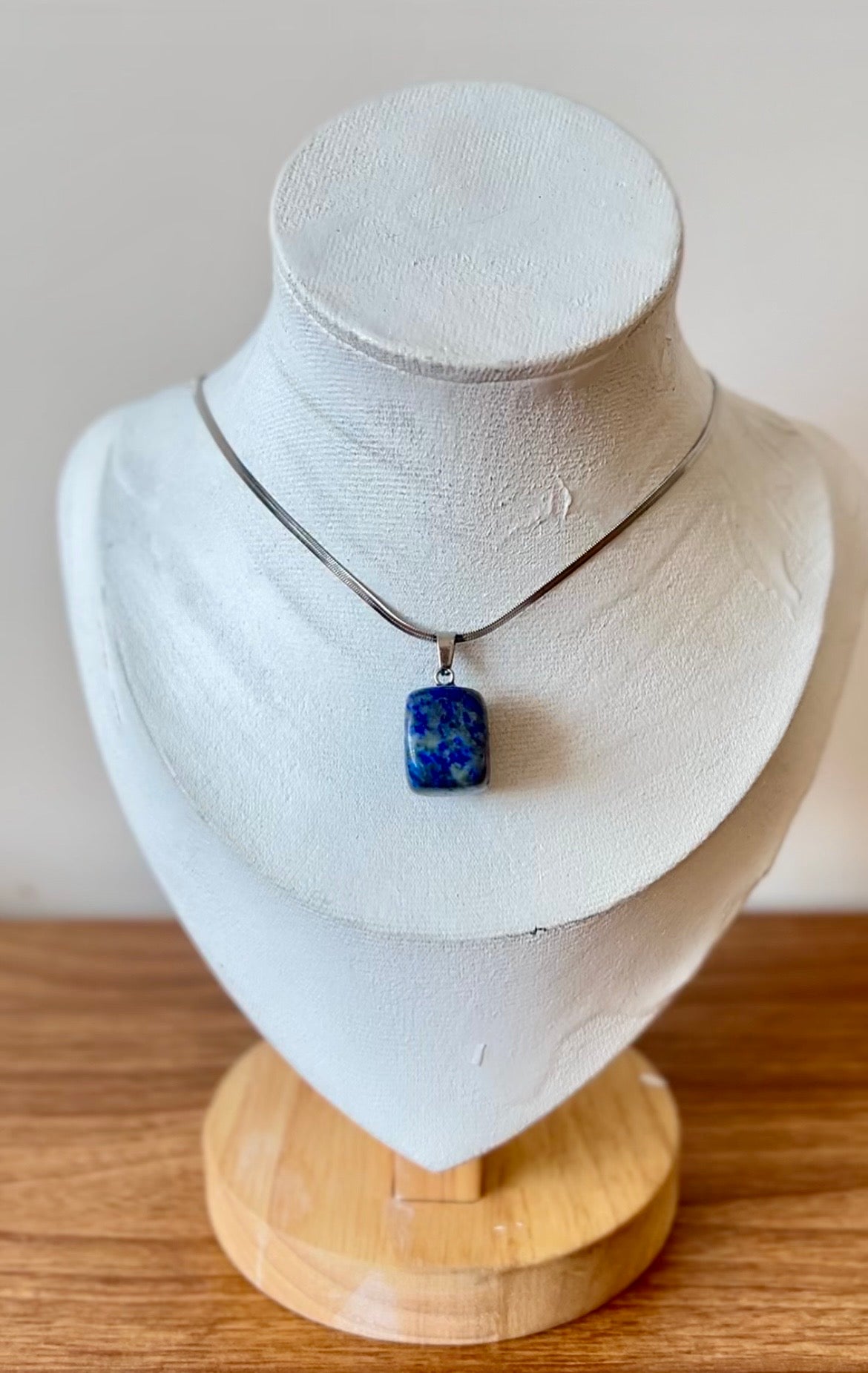 Natural Gemstone Cube Pendant Necklace – Stainless Steel