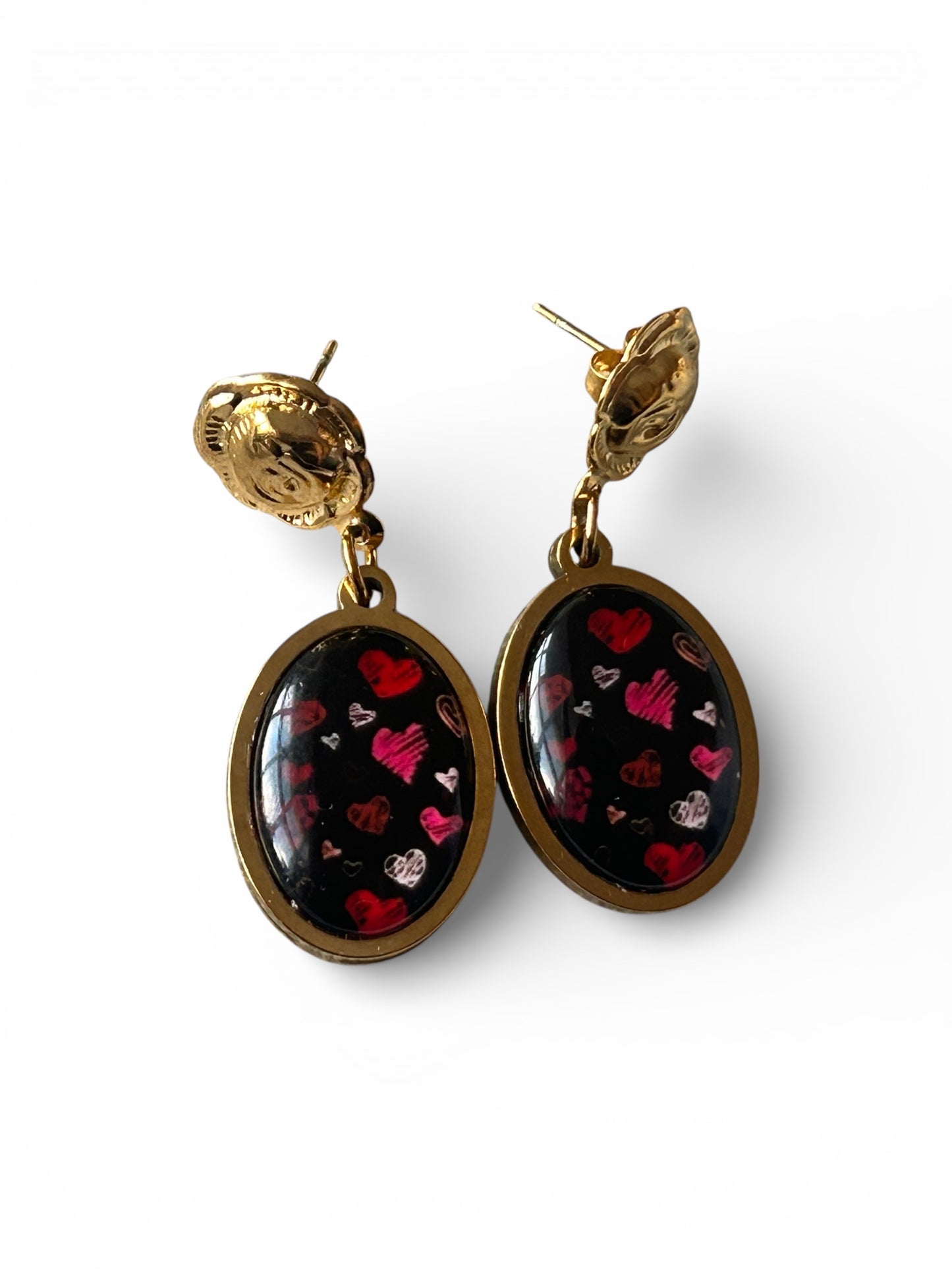 Vintage Heart Cameo Drop Earrings