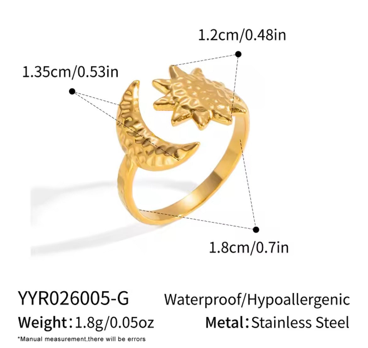 Sun & Moon Adjustable Ring – 18K PVD Gold Plated Stainless Steel