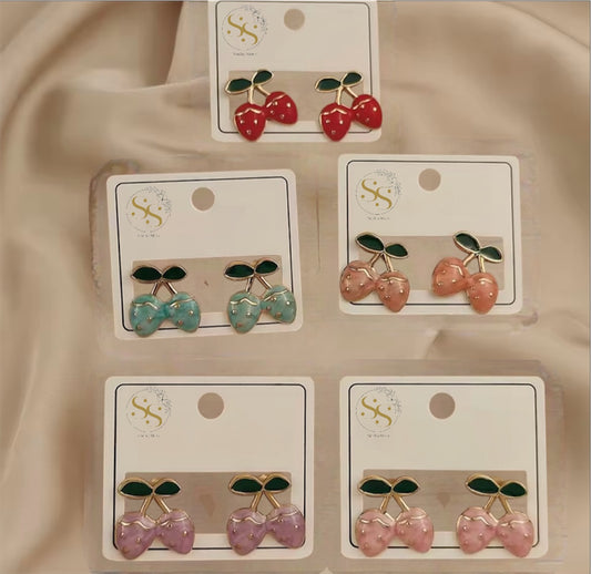 Enamel Strawberry Stud Earrings