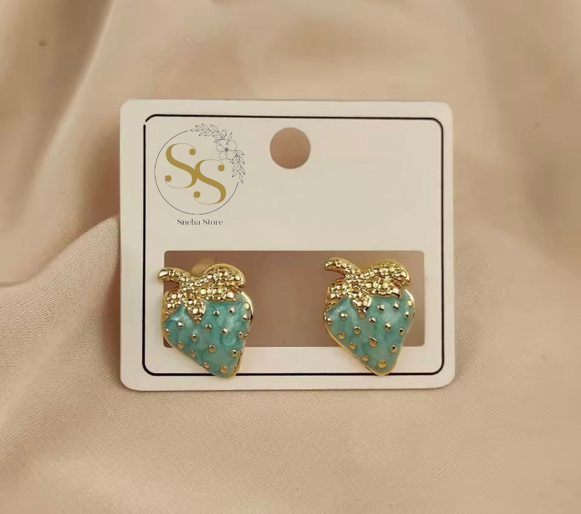 Golden Strawberry Stud Earrings