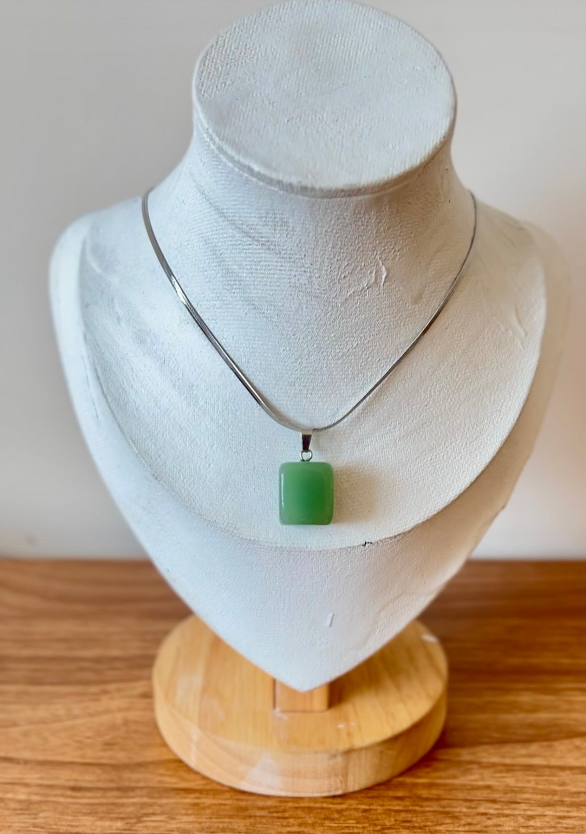 Natural Gemstone Cube Pendant Necklace – Stainless Steel