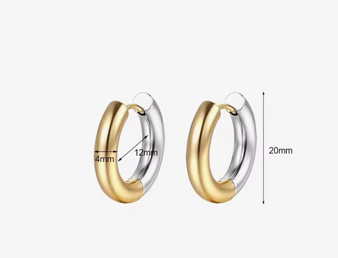 Two-Tone Chunky Oval Hoop Earrings – 18K Gold Plated Stainless Steel (Waterproof)