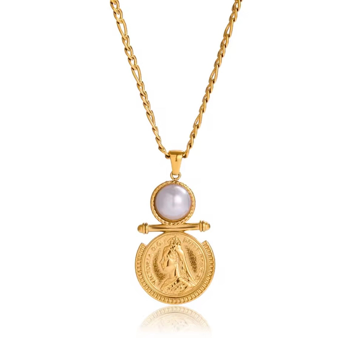 Victoria Pearl Coin Necklace & Earrings