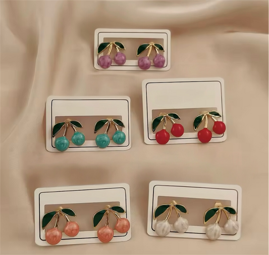 Enamel Cherry Stud Earrings